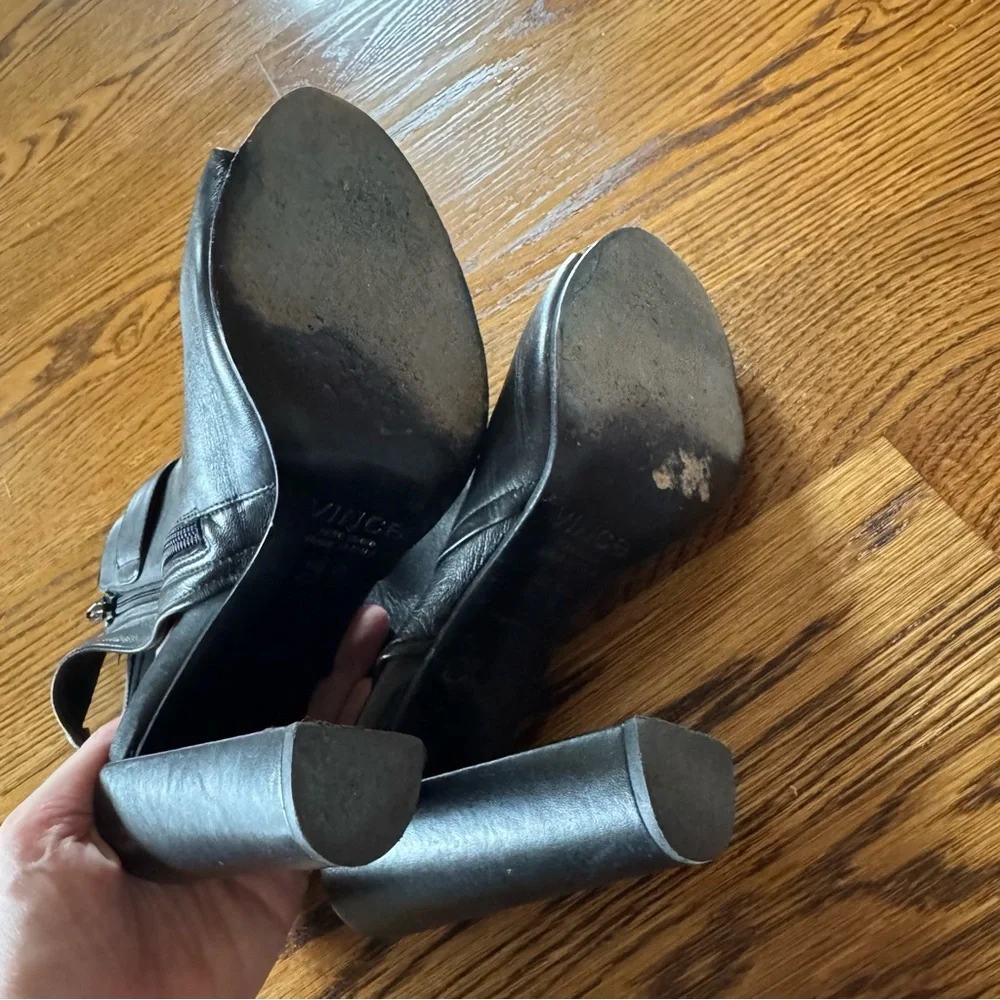 VINCE Brigham Open Toe Black Leather Bootie | Size 8